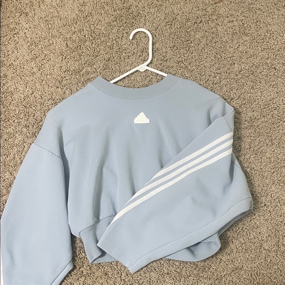 Adidas Sky Blue Crewneck with White Stripes